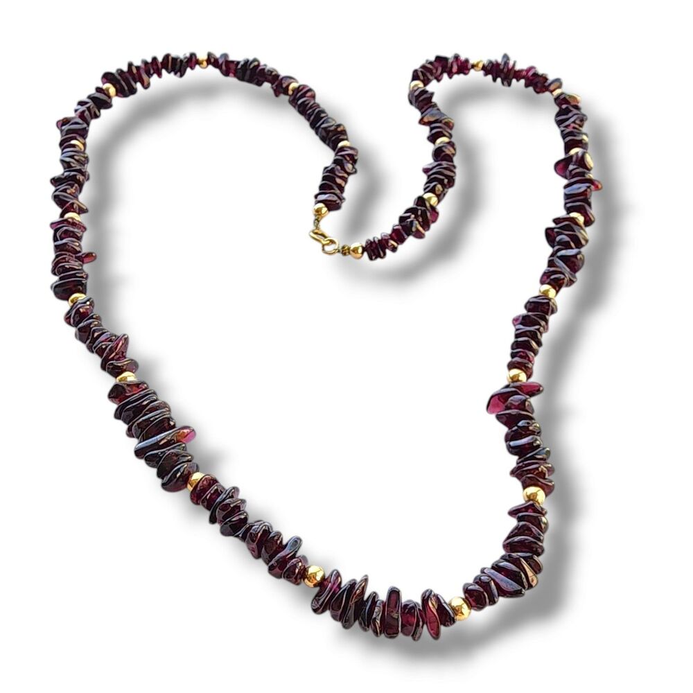 Handmade Artisan Necklace Genuine Garnet 14K Gold Filled Beaded January Stone‎